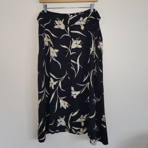 Vintage Rayon Floral Midi Skirt